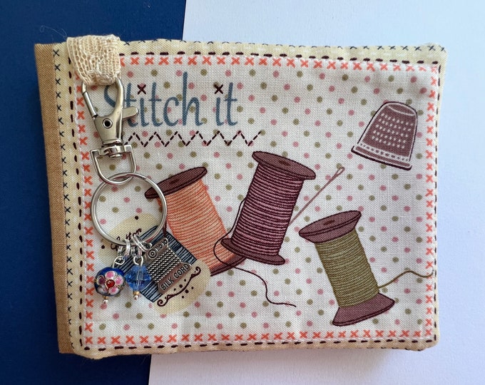 Needle Case Using a Cotton Panel Featuring Cotton Reels and Thimble