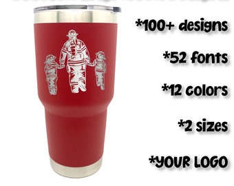 Custom Engraved Tumbler Mug • Personalized Coffee Cup • Firefighter Dad Mom Wife Husband
