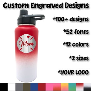 Custom Engraved Water Bottle • Sports Bottle • Shaker Cup • Laser Engraved • Personalized • Fire Department