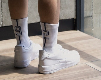 GoodSport/ PRIMO - Numéro Edition | Chaussettes de sport blanches à coussin avec numéro personnalisé