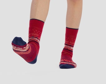 Greater 2gether - Red | Dark Blue | Yellow | Light Grey Embroidery Crew Socks