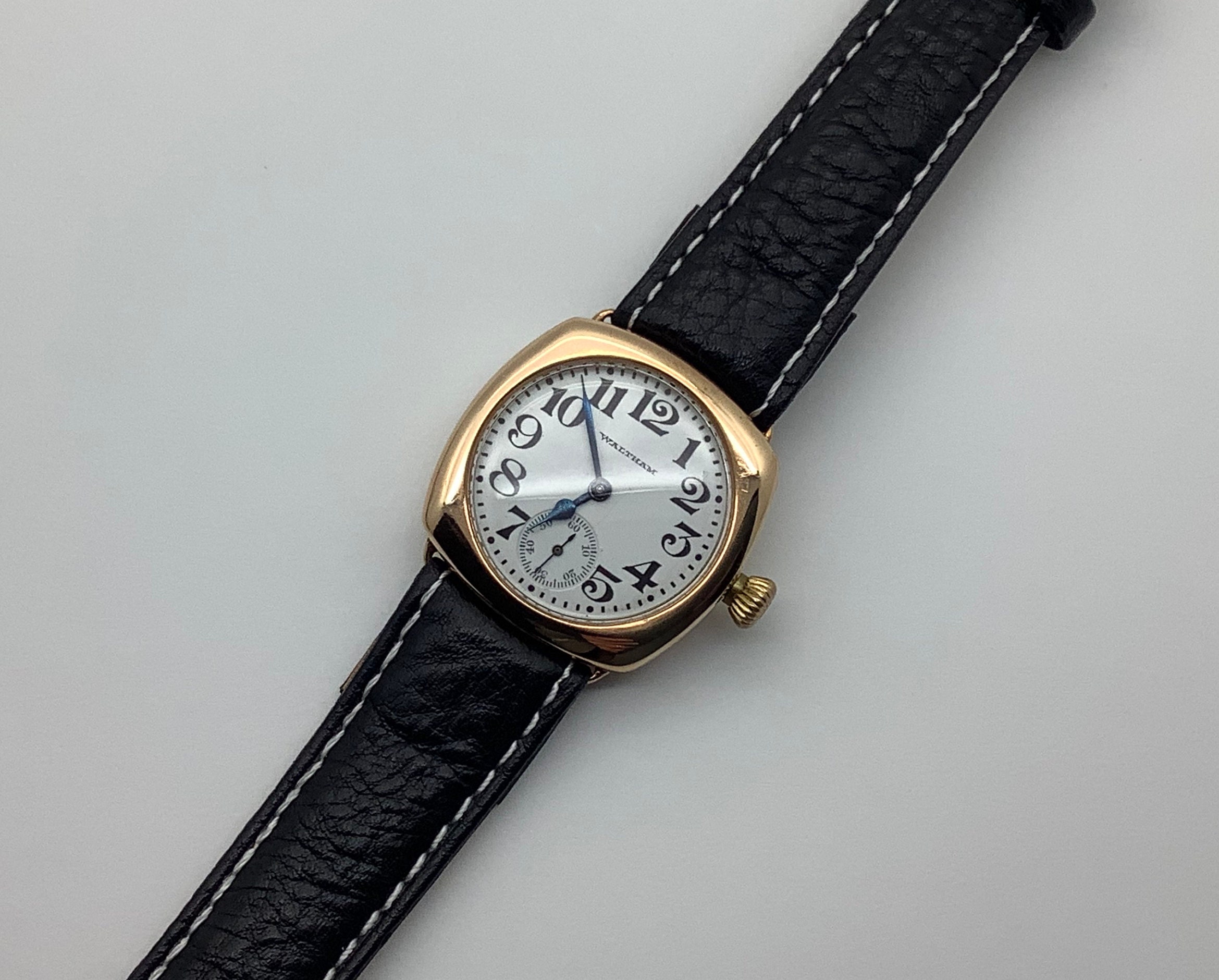 1927 Waltham Solid Rose Gold Cushion Trench WW1 Styled Watch