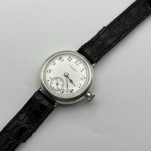 1924 Waltham WW1 Trench Watch: Stunning Red Roman Numeral 12, 15 Jewels, Vintage Military Timepiece