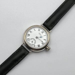 1917 English Waltham Classic Roman Numeral Military Dial, Sterling Silver , 7 Jewel Fixed Lug / WW1 / Trench watch.