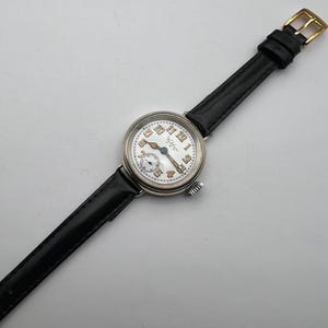 1935 WW1/Trench Watch Styled.  3/0 Rare English Sterling Silver Dennison Hermetic Case, 21 Jewels, Military Shadow Box Dial