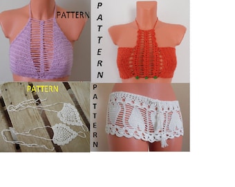Patrón de top halter de crochet, patrón de top de bikini de crochet. Patrón de top corto de crochet