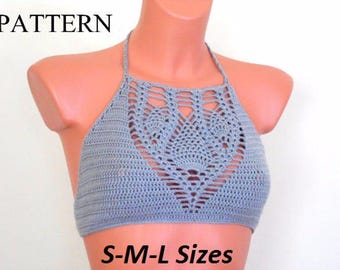 Pineapple Crochet Halter Top Pattern Lace Bikini Top Bustier Tutorial, S-M-L Sizes Summer Crop