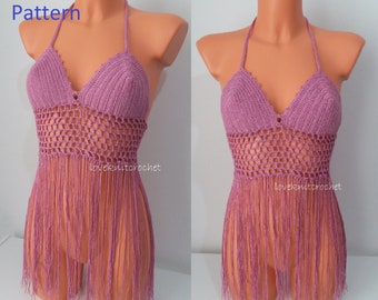Boho Bluose, Easy Crochet Pattern, Top PDF, Festival Top, Halter Top, Swimsuit,  GYPSY Style Bustier, Handmade Bikini