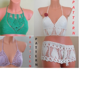 Crochet HalterTop Pattern, Crochet Bikini Top Pattern, Bikinis, Beachwear, Crochet Shorts, Panties pattern
