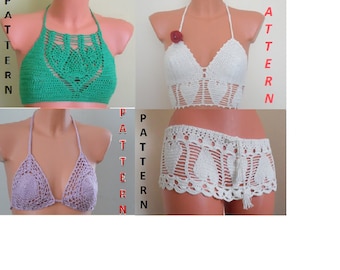 Crochet HalterTop Pattern, Crochet Bikini Top Pattern, Bikinis, Beachwear, Crochet Shorts, Panties pattern