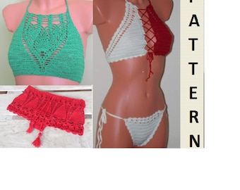 Crochet Halter Top Pattern, Bikini Pattern, Crochet Pattern, Shorts Pattern, Bikini Top, Bikini Bottom Pattern, Free Pattern
