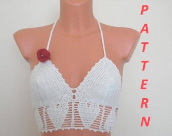 Crochet Halter Top Pattern, Bikini Pattern, Bikini Top Pattern, Bustier, Rose Pattern