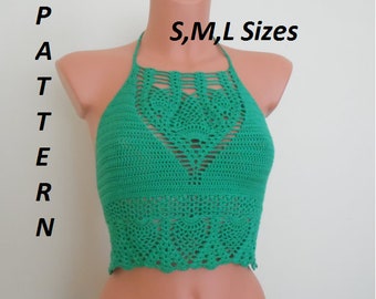 Instand Download, Crop top, Tops, Boho, Bikinis PDF,  Pineapple Crochet, Blouses, Halter Top Pattern,