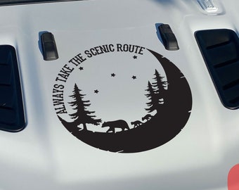 Bears Pine Trees Mountains Moon Rustic Always Take the Scenic Route Vinyl Decal