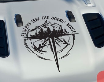 Compass Rose Pine Trees Mountains Always Take the Scenic Route Vinyl Decal