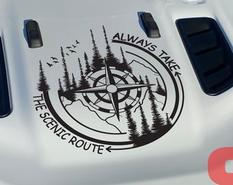 Compass Rose Pine Trees Mountains Always Take the Scenic Route Vinyl Decal