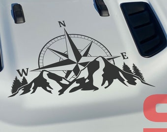 Compass Rose Pine Trees Mountains Vinyl Decal