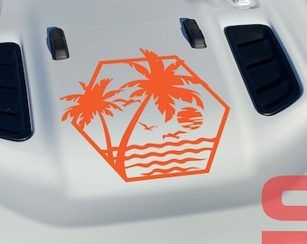 Palm Trees Beach Sunset Vinyl Decal for car truck or Jeep Wrangler