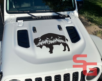 Buffalo Bison Outdoors Mountains Moon Vinyl Decal for car truck or jeep wrangler