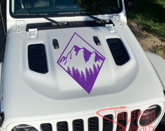 Mountains and Pine Trees Vinyl Decal for car truck or Jeep Wrangler - Gladiator