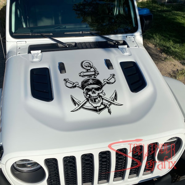 Skull on Anchor Pirate Vinyl Decal for car truck or Jeep Wrangler