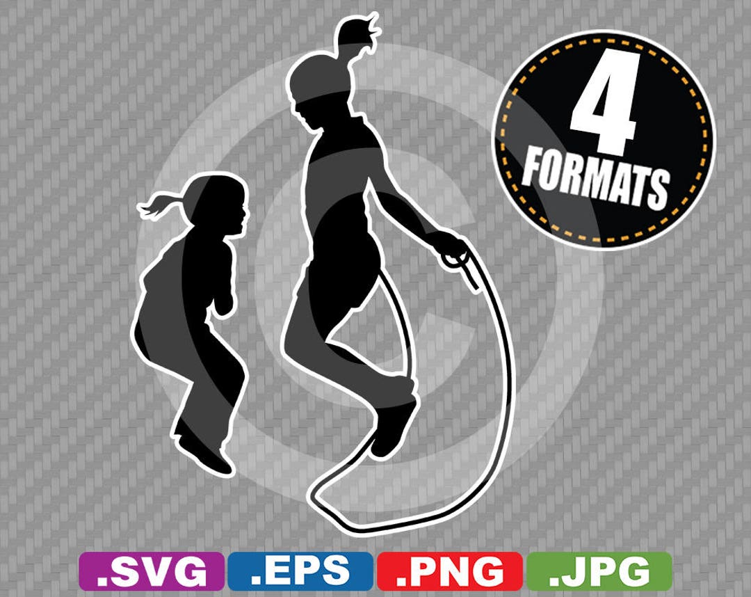 Girls Playing / Jumping Rope Clip Art Image SVG Cutting File Plus Eps