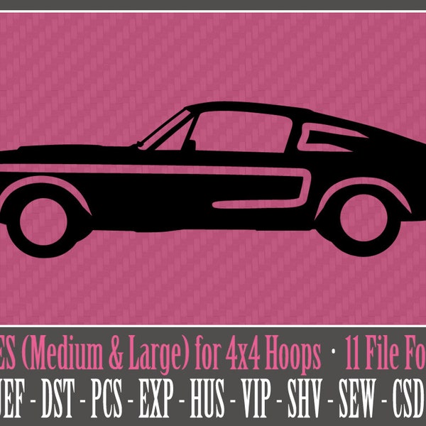1967 Classic Muscle Car - Machine Embroidery Design Files - 2 Sizes - 4x4 Hoop - 11 Popular Formats - INSTANT DOWNLOAD