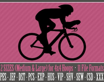 Bicyclist / Bicycle / Cyclist - Machine Embroidery Design Files - 2 Sizes - 4x4 Hoop - 11 Popular Formats - INSTANT DOWNLOAD