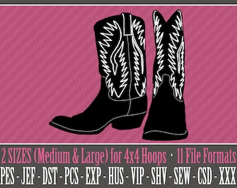 Cowboy / Cowgirl Boots - Machine Embroidery Design - 2 Color File - 2 Sizes - 4x4 Hoop - 11 Popular Formats - INSTANT DOWNLOAD