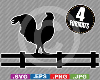 Rooster / Chicken on Fence Clip Art Image - SVG cutting file Plus eps, jpg, & png - INSTANT DOWNLOAD - includes Commercial Use License