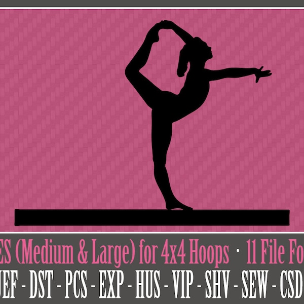Female Gymnast / Balance Beam / Gymnastics - Machine Embroidery Files - 2 Sizes - 4x4 Hoop - 11 Popular Formats - INSTANT DOWNLOAD