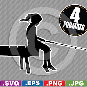 Girl / Child Fishing Clip Art - Fichier de coupe SVG Plus eps (vecteur), jpg, &png - TÉLÉCHARGEMENT INSTANTANÉ - inclut une licence d’utilisation commerciale