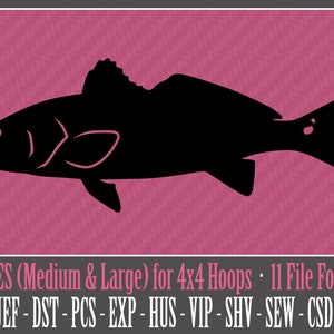 Redfish - Red Drum / Fish / Fishing - Machine Embroidery Design Files - 2 Sizes - 4x4 Hoop - 11 Popular Formats - INSTANT DOWNLOAD