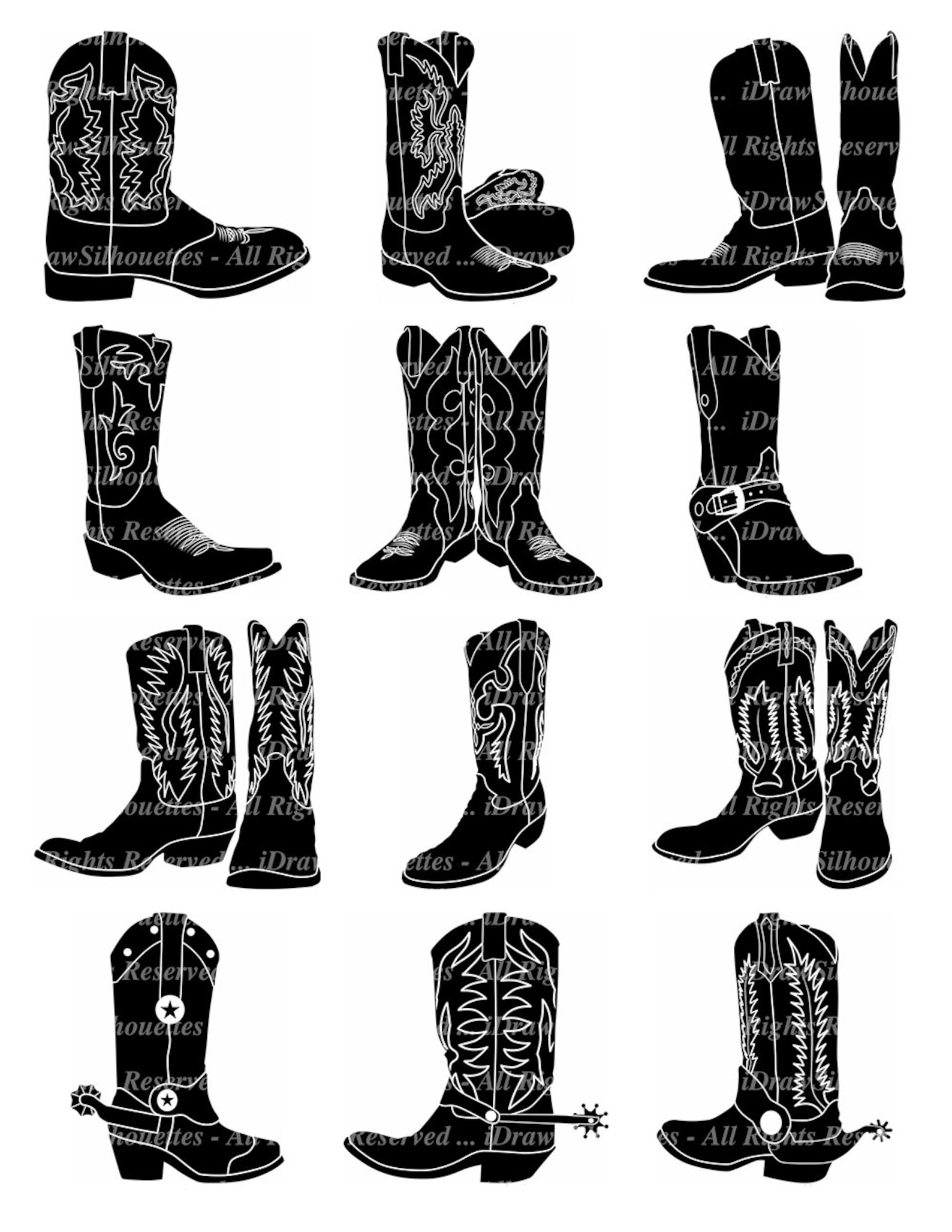 12 Cowboy Boot & 7 Spur Clip Art Images Collection 5 Formats Etsy