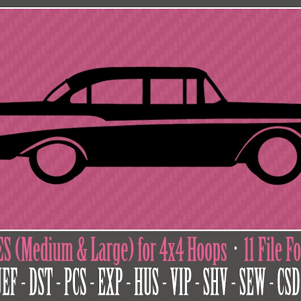 1957 Classic / Antique Car - Machine Embroidery Design Files - 2 Sizes - 4x4 Hoop - 11 Popular Formats - INSTANT DOWNLOAD