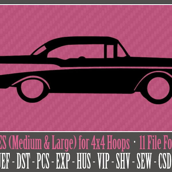 1957 Classic / Antique Car - Machine Embroidery Design Files - 2 Sizes - 4x4 Hoop - 11 Popular Formats - INSTANT DOWNLOAD