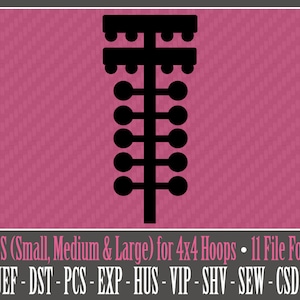 May include: Black silhouette of a drag racing Christmas tree on a pink background. The image includes text indicating three sizes for 4x4 hoops and 11 file formats, including PES, JEF, DST, PCS, EXP, HUS, VIP, SHV, SEW, CSD, and XXX.