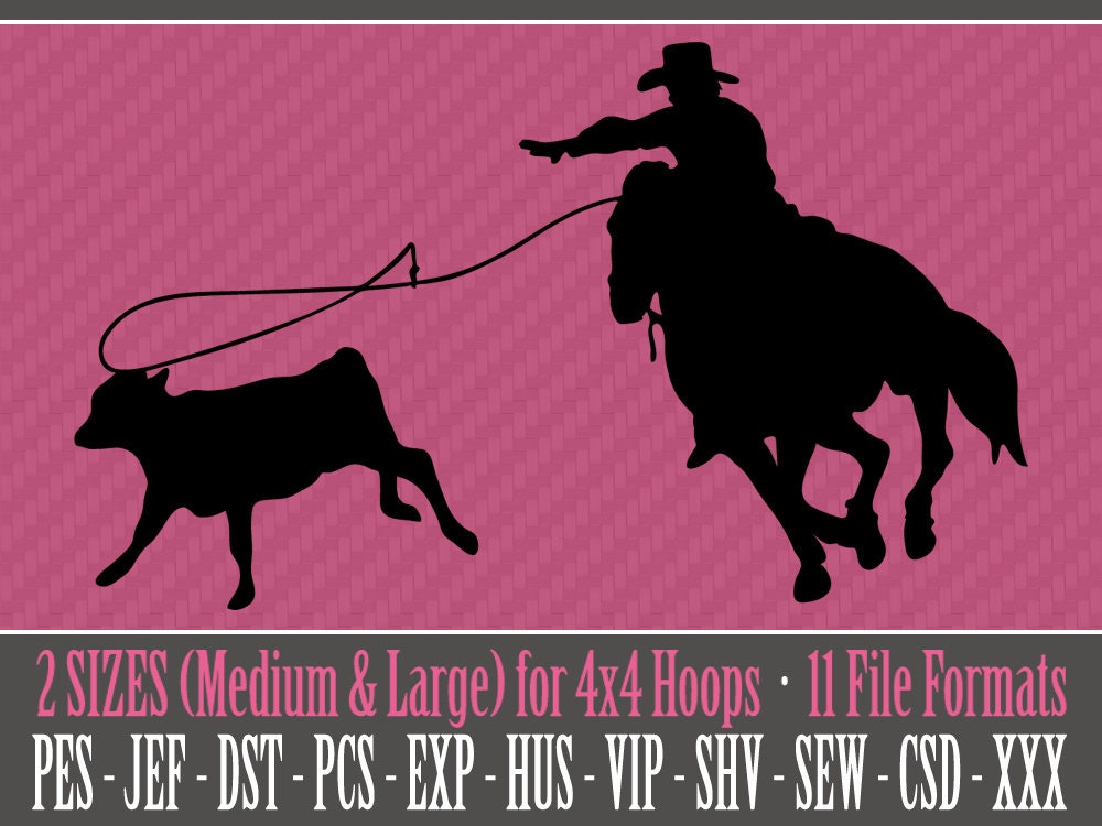 Rodeo Cowboy - Calf Roping - Machine Embroidery Design Files - 2 Sizes ...
