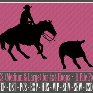 Rodeo Cowboy - Cutting Horse - Machine Embroidery Design Files - 2 Sizes - 4x4 Hoop - 11 Popular Formats - INSTANT DOWNLOAD