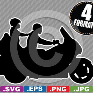 Touring Motorcycle (with riders) Clip Art Image - SVG cutting file Plus eps(vector), jpg, & png - includes Commercial Use License