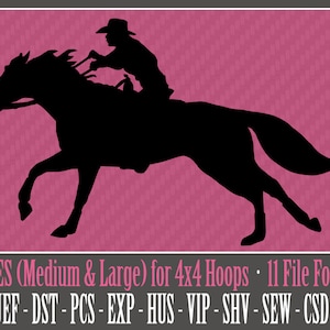 Rodeo Barrel Racing Cowgirl on Horseback - Machine Embroidery Design Files - 2 Sizes - 4x4 Hoop - 11 Popular Formats - INSTANT DOWNLOAD