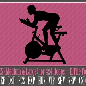 Female on Exercise / Stationary Bike - Machine Embroidery Files - 2 Sizes - 4x4 Hoop - 11 Popular Formats - INSTANT DOWNLOAD