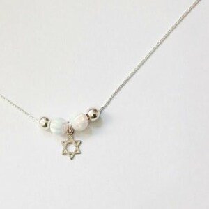 Opal necklace Silver Opal Necklace Star of David Opal Bead Sterling Silver Minimalist Dainty Jewish Necklace ,Gift for her,bat mitzvah gift