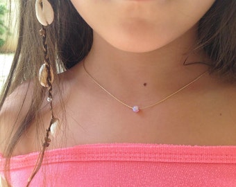 Opal necklace for girls, Opal Ball Necklace, Opal Gold Necklace, Opal Jewelry ,Pink Opal ,Minimalist Everyday, Children Necklace,Gift