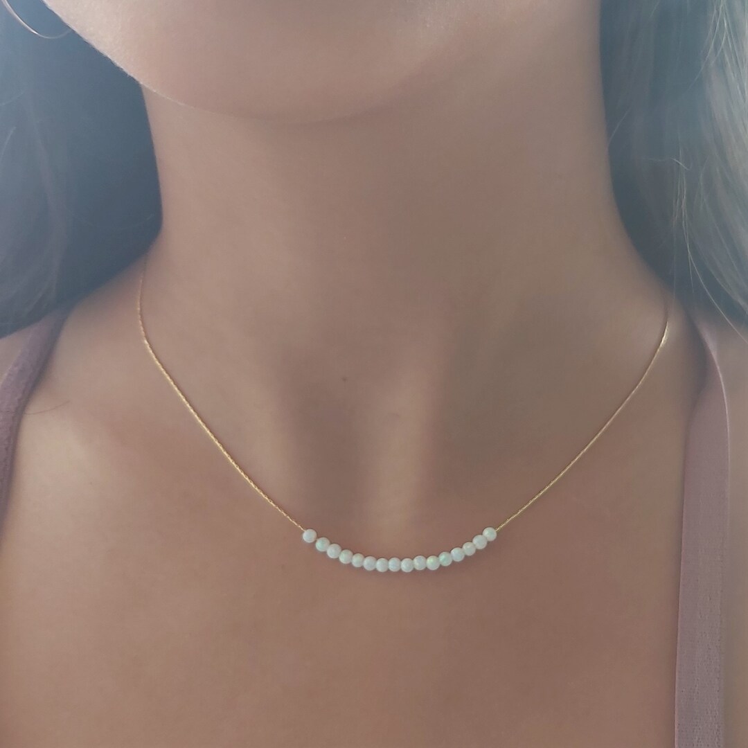 White Opal Beaded Necklace, Opal Necklace, Dainty Opal Opal Necklace