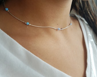 Opal Choker necklace,simple choker,Silver choker necklace,Opal necklace,Protection necklace,gold opal choker,fire opal necklace