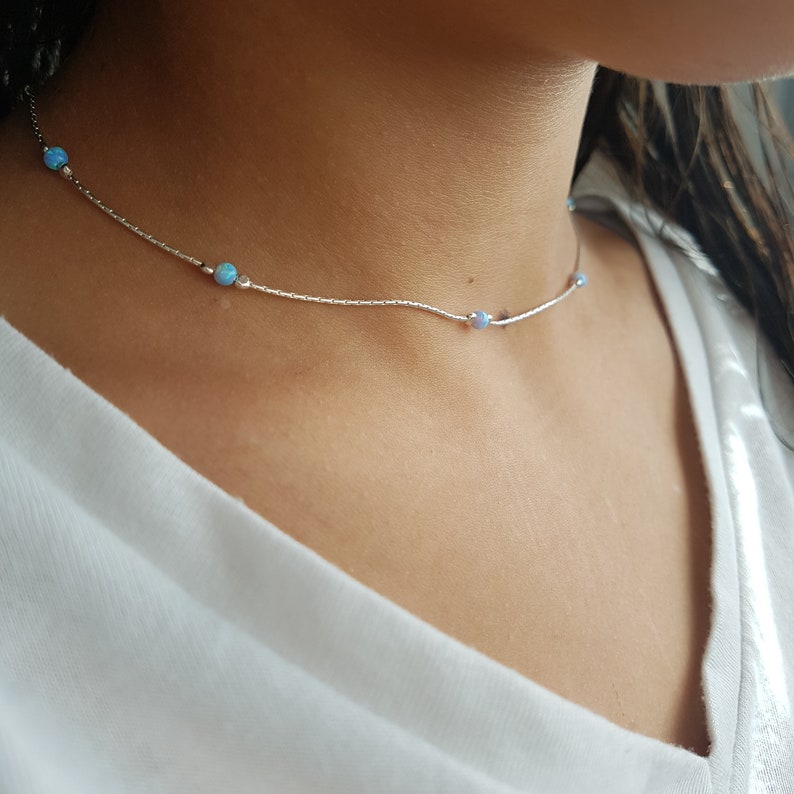 Dainty Choker Necklace, Opal Choker necklace, simple choker, Silver choker necklace, Opal necklace, Protection necklace, Silver opal choker image 5