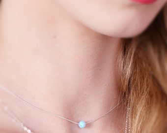 Opal necklace, opal bead necklace, tiny opal necklace ,ball necklace, dot opal necklace, valentines days gift ,Gift for her