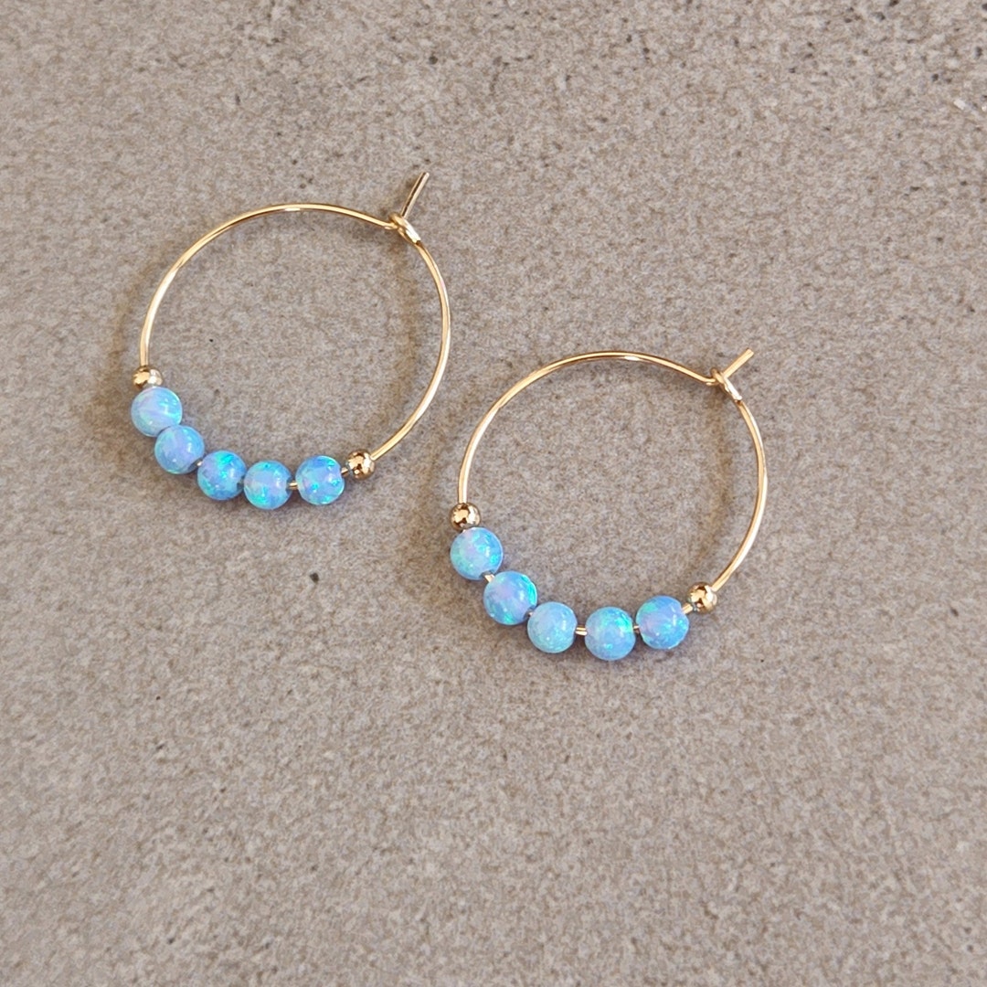 Blue Opal Oval Hoop Earrings main image 0