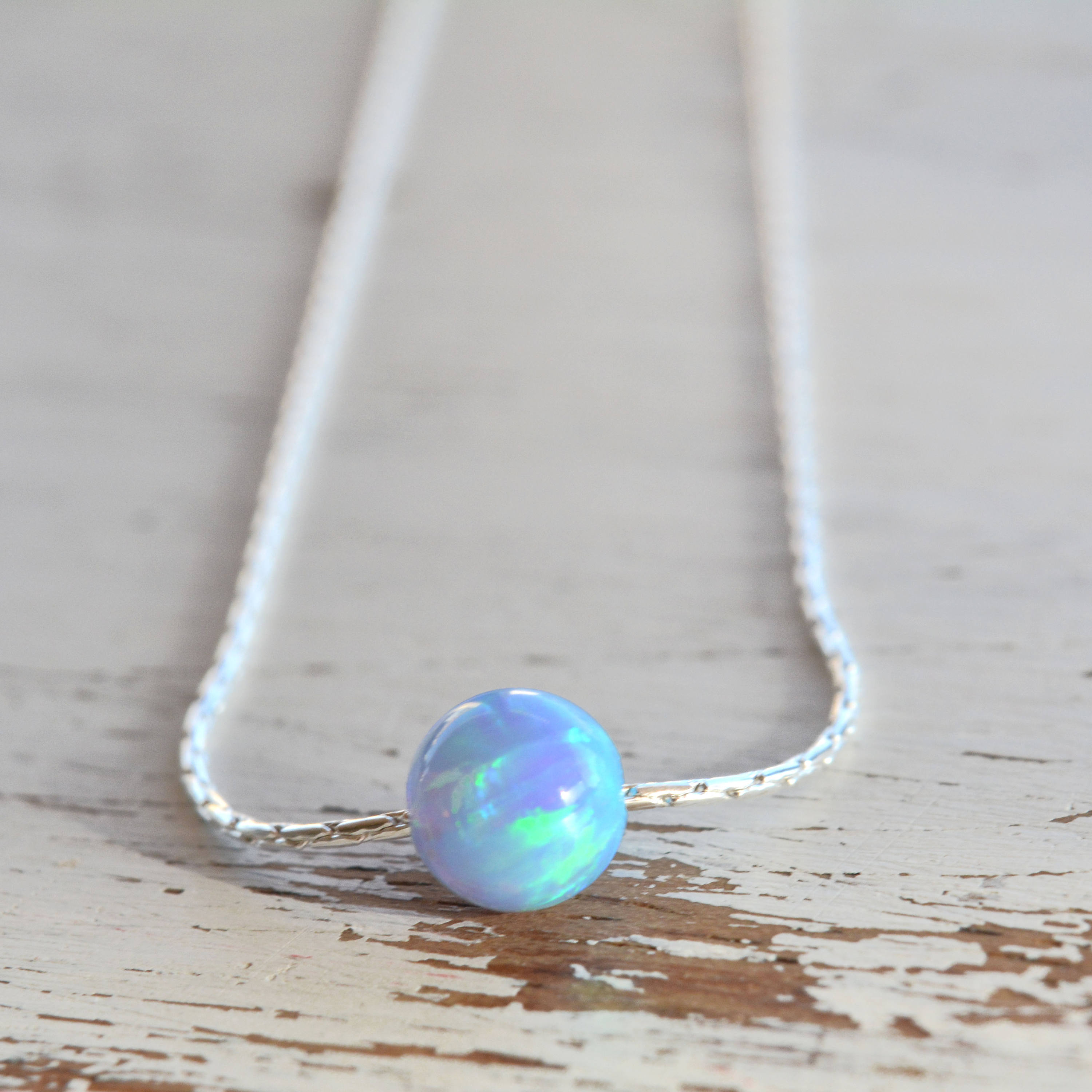 Opal Ball Necklaceopal Necklaceblue Opal Necklacesterling Etsy